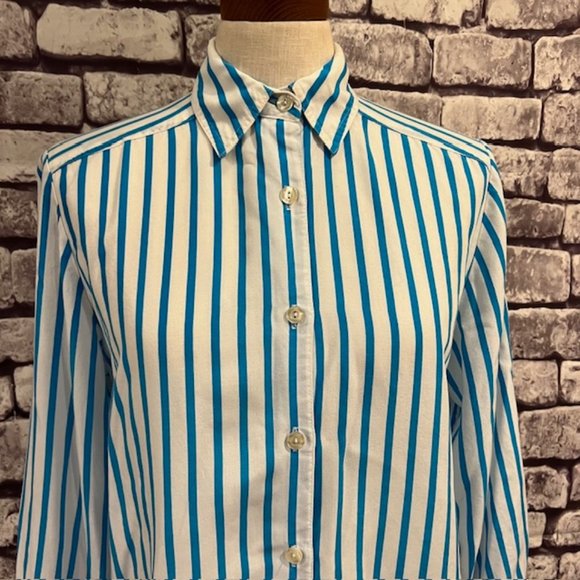 Colorayons Vintage Turquoise & White Striped Blouse Size M - Picture 2 of 10